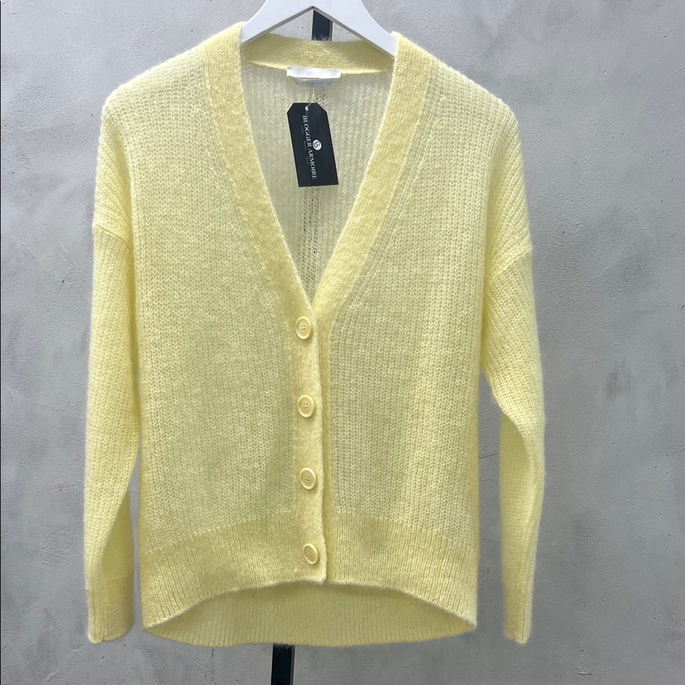 Boss Light Yellow Mohair-blend Cardigan Sweater